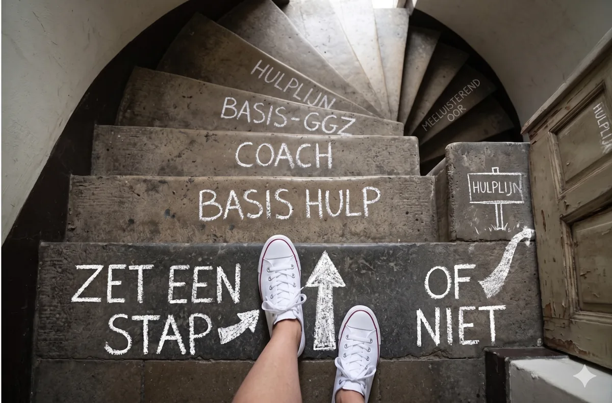 Trap met tekst over een stap zetten.
